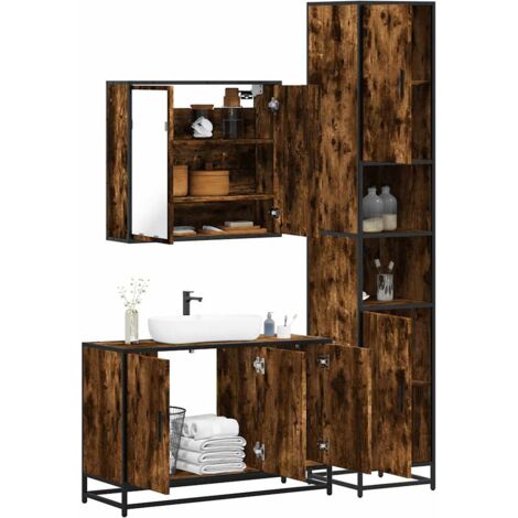 vidaXL 3 Piece Bathroom Furniture Set Smoked Oak Engineered Wood (1/5)