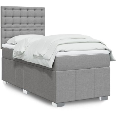 vidaXL Sommier à lattes de lit avec matelas Gris clair 90x200 cm Tissu (1/5)