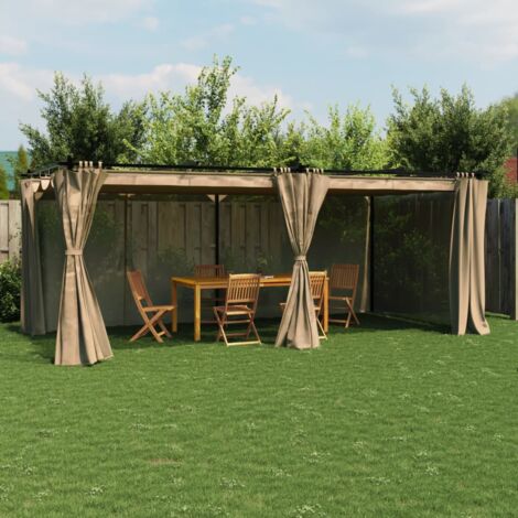 Vidaxl – Tonnelle 6x3 m en acier inoxydable avec toit rétractable en polyester – 4 parois à rideaux avec fermeture éclair – Couleur taupe