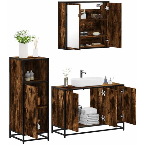 vidaXL Ensemble de meubles de salle de bain 3 pcs Chêne fumé (1/5)