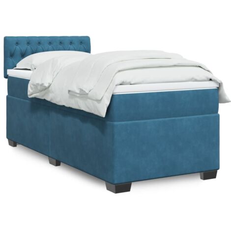 vidaXL Sommier à lattes de lit avec matelas bleu 90x190 cm velours