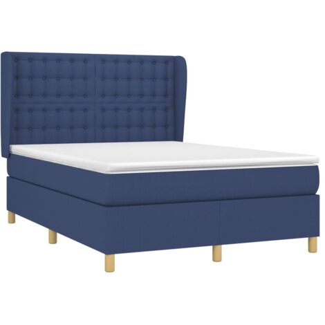 The Living Store Sommier à lattes de lit avec matelas Bleu 140x200 cm Tissu - Lit Plateforme - Lit Double - Matelas Ressorts Ensachés - Literie - Chambre À Coucher (1/5)