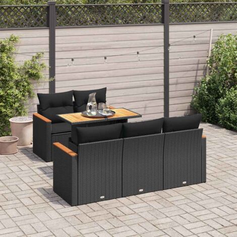 vidaXL Salon de jardin 6 pcs avec coussins noir résine tressée acacia (1/5)