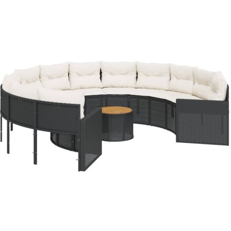 vidaXL Canapé de jardin avec table coussins rond noir résine tressée (1/5)