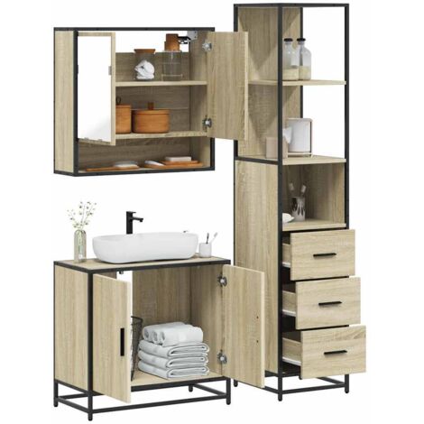 vidaXL 3 Piece Bathroom Furniture Set Sonoma Oak Engineered Wood (1/5)