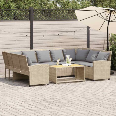 vidaXL Canapé de jardin avec coussins beige résine tressée