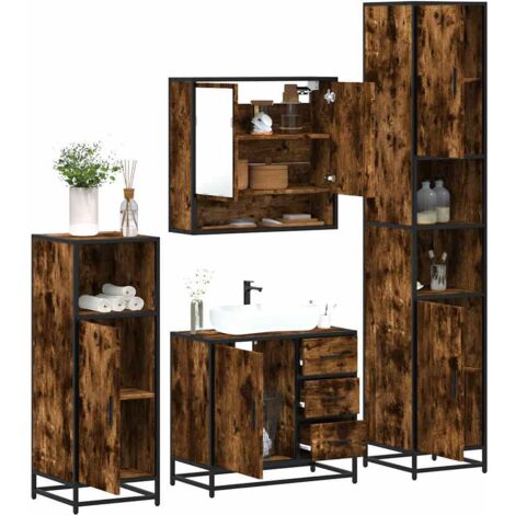 Ensemble meubles salle de bain 4 pcs chêne fumé bois ingénierie vidaXL (1/5)