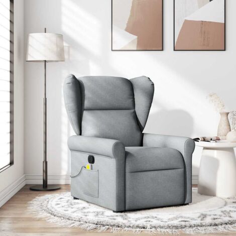 vidaXL Fauteuil de massage inclinable Gris clair Tissu (1/5)