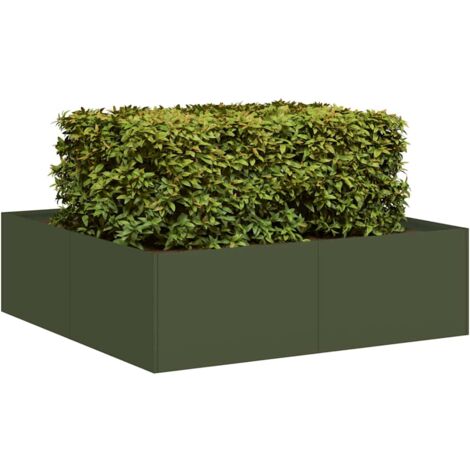 Jardinière vert olive 100x100x30 cm acier vidaXL