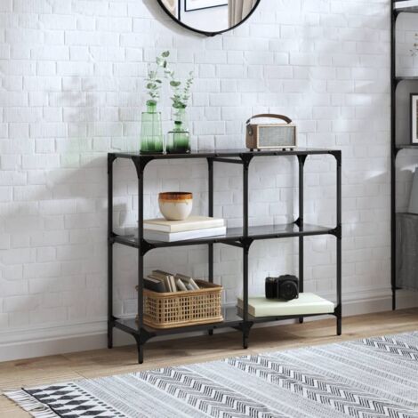 Table console avec dessus en verre noir 98x30x81 cm acier vidaXL (1/5)