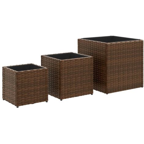 vidaXL Jardinières d'extérieur 3 pcs marron résine tressée (1/5)
