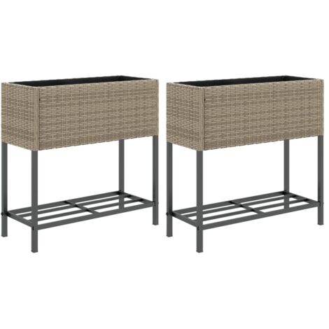Jardinières avec étagère 2 pcs gris 70x28x70 cm résine tressée vidaXL