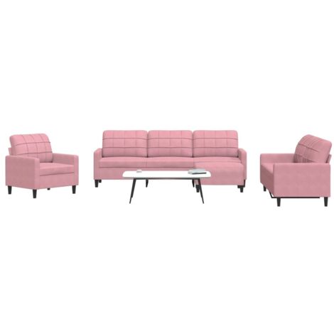 vidaXL Ensemble de canapés 4 pcs avec coussins Rose Velours (1/5)
