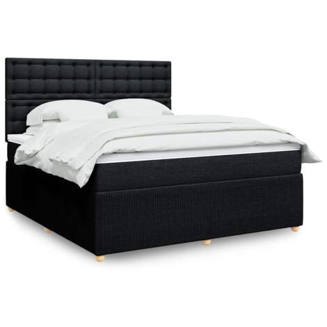 vidaXL Sommier à lattes de lit avec matelas Noir 180x200 cm Tissu (1/5)