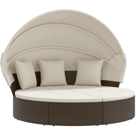 Vidaxl – Lit de repos d'extérieur avec auvent et coussins – Résine tressée résistante aux intempéries – Cadre en acier robuste – Confort optimal