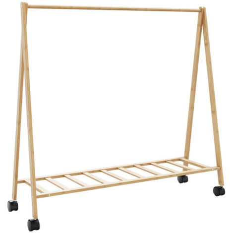 Porte vêtements et étagères et roulettes 106x34x106,5cm bambou (1/5)