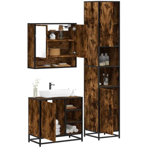 vidaXL 3 Piece Bathroom Furniture Set Smoked Oak Engineered Wood (1/5)