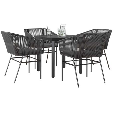 vidaXL 5 Piece Garden Dining Set with Cushions Black Poly Rattan Glass