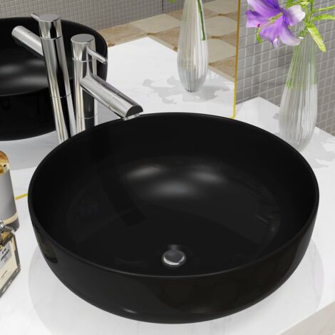 Vidaxl – Lavabo rond en céramique noir 41,5 x 13,5 cm – Design moderne – Facile à nettoyer – Pour salle de bain et vestiaire (1/5)