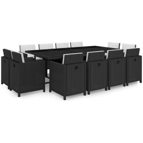Vidaxl – Ensemble table et chaise de jardin 13 pcs – Résine tressée noire – Coussins en polyester hydrofuge – Table 225x109 cm avec verre