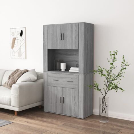 Vidaxl – Buffet haut sonoma gris en bois d'ingénierie – Dimensions 80 x 33 x 70 cm – Résistant à l'humidité – Fixation murale incluse