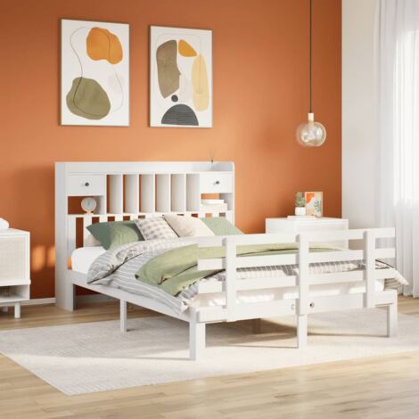 vidaXL Lit bibliothèque sans matelas blanc 150x200 cm bois pin massif (1/5)