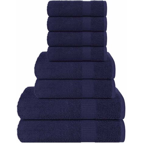 vidaXL Ensemble de serviettes 8 pcs bleu marine 360 g/m² 100% coton