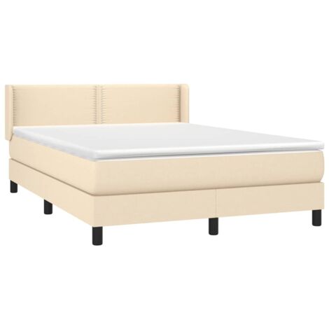 The Living Store Sommier à lattes de lit avec matelas Crème 140x190 cm Tissu - Lit Plateforme - Lit Double - Matelas À Ressorts Ensachés - Literie - Chambre À Coucher (1/5)