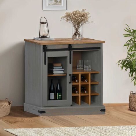 vidaXL Buffet HALDEN porte coulissante gris 80x40x80 cm bois massif (1/5)