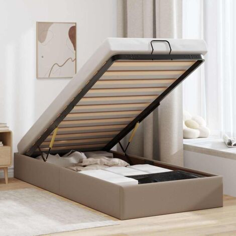 Vidaxl – Cadre de lit ottoman 100x200 cm – Similicuir cappuccino – Mécanisme de levage hydraulique – Grand espace de rangement sous le lit