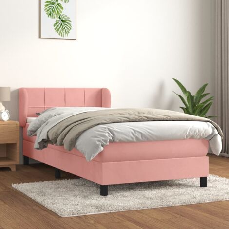 vidaXL Sommier à lattes de lit avec matelas Rose 90x200 cm Velours