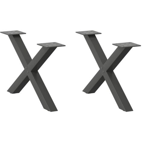 Vidaxl – Pieds de table basse en X 2 pièces – Acier thermolaqué anthracite – Dimensions 60x(30-31)cm – Niveleurs réglables pour sols irréguliers