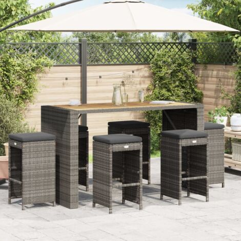 Vidaxl – Tabourets de bar de jardin – Lot de 6 – Résine tressée – Coussins épais – Cadre en acier – Résistant aux intempéries (1/5)