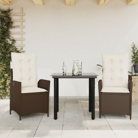 vidaXL 3 Piece Garden Dining Set with Cushions Brown Poly Rattan (1/5)