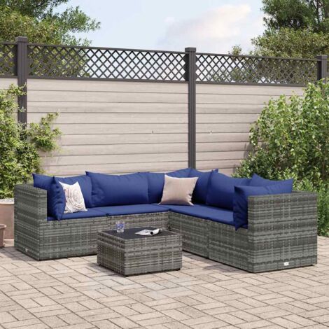 Vidaxl – Salon de jardin 6 places avec coussins épais – Résine tressée gris – Cadre en acier enduit de poudre – Table en verre trempé (1/5)
