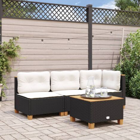 Vidaxl – Canapé de jardin 2 places sans accoudoirs – Résine tressée noire – Coussins épais amovibles – Dimensions 63,5 x 63,5 x 62 cm