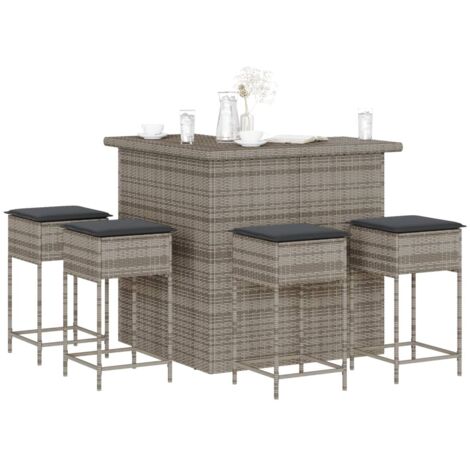 vidaXL Ensemble de bar de jardin 5 pcs avec coussins gris poly rotin