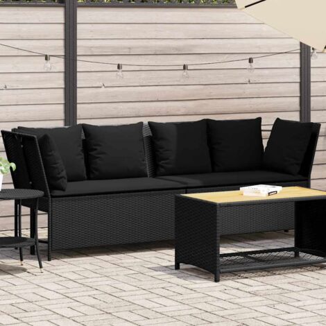 vidaXL Canapé de jardin avec coussins Noir Résine tressée (1/5)