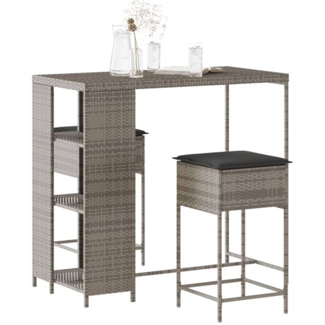 Ensemble de bar de jardin 3 pcs et coussins gris résine tressée vidaXL