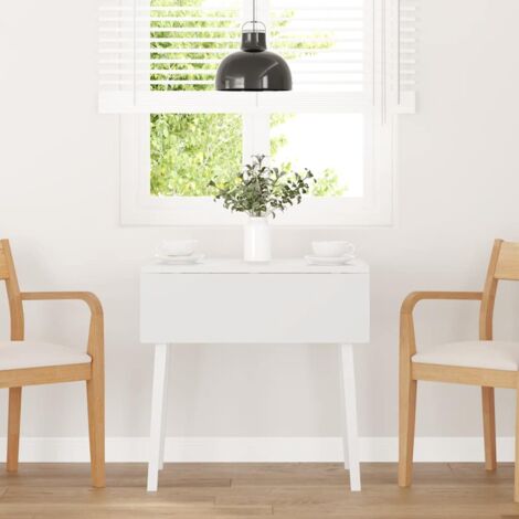 Vidaxl – Table à manger carrée 90x90cm en bois d'hévéa massif blanc – Design moderne avec abattants – Surface lisse facile à nettoyer (1/5)