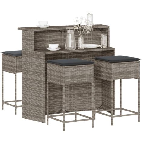 vidaXL Ensemble de bar de jardin 5 pcs avec coussins gris poly rotin