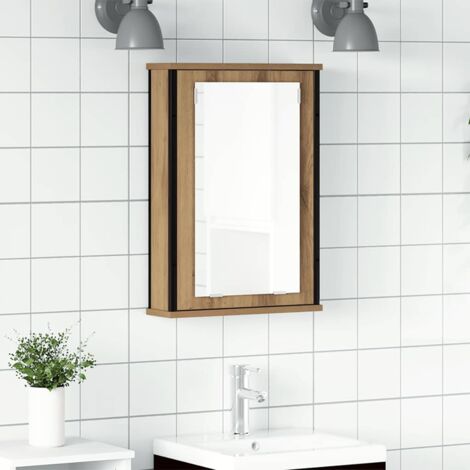 Vidaxl – Armoire murale de salle de bain avec miroir – Chêne artisanal – 42x12x60 cm – Fixation murale pour espaces réduits (1/6)