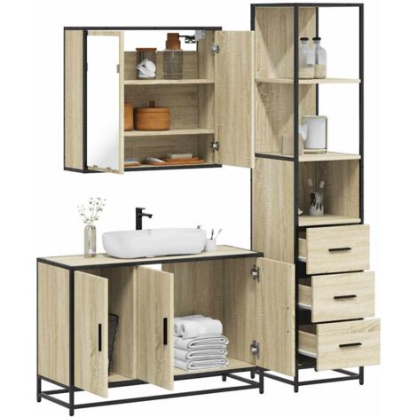 vidaXL 3 Piece Bathroom Furniture Set Sonoma Oak Engineered Wood (1/5)