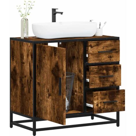 Armoire de lavabo de salle de bain chêne fumé 65x33x60 cm vidaXL