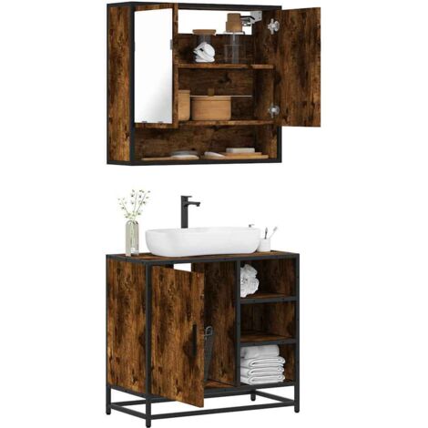 vidaXL Ensemble de meubles de salle de bain 2 pcs Chêne fumé (1/5)