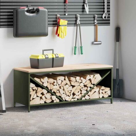 vidaXL Firewood Rack with Wooden Top Olive Green 100,5x35,5x40 cm
