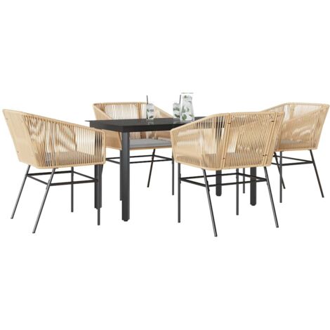 vidaXL Ensemble à manger jardin coussins 5pcs marron poly rotin verre