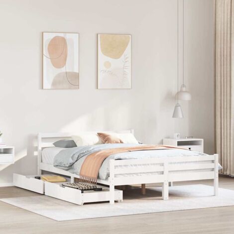 Cadre de lit sans matelas blanc 150x200 cm bois de pin massif vidaXL (1/5)