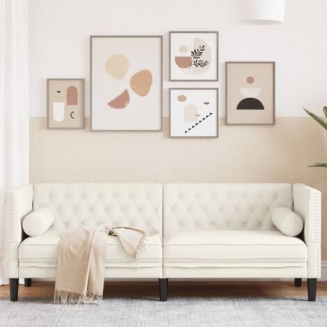 Vidaxl – Canapé Chesterfield 3 places en velours crème – Dimensions 194x74,5x70,5 cm – Confort optimal avec traversins – Capacité 110 kg par siège (1/5)