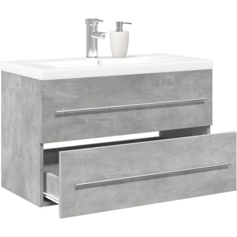 Vidaxl – Ensemble meuble de salle de bain 2 pcs – Armoire bois d'ingénierie gris béton 80x38,5x48 cm – Lavabo céramique blanc 81x39,5x18,5 cm